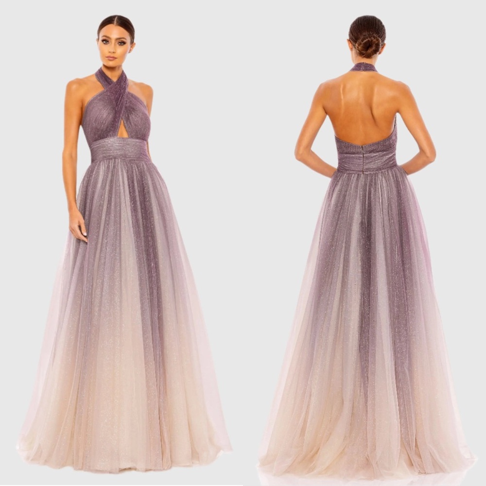 Mac Duggal Multicolor Glitter Ombre Halter Neck Ballgown US 10 $398
